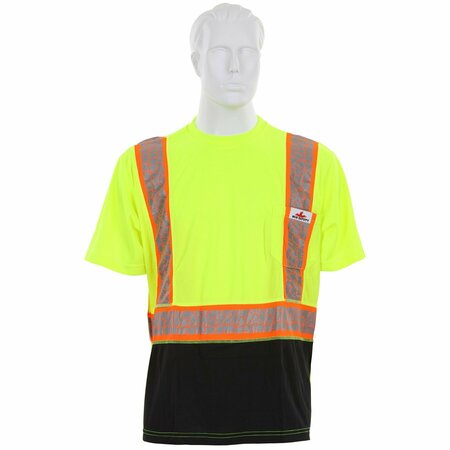 MCR SAFETY Garments, SS Tshirt, CL2, Birdseye, Lime Shaded X5 FFSTC2SLX5